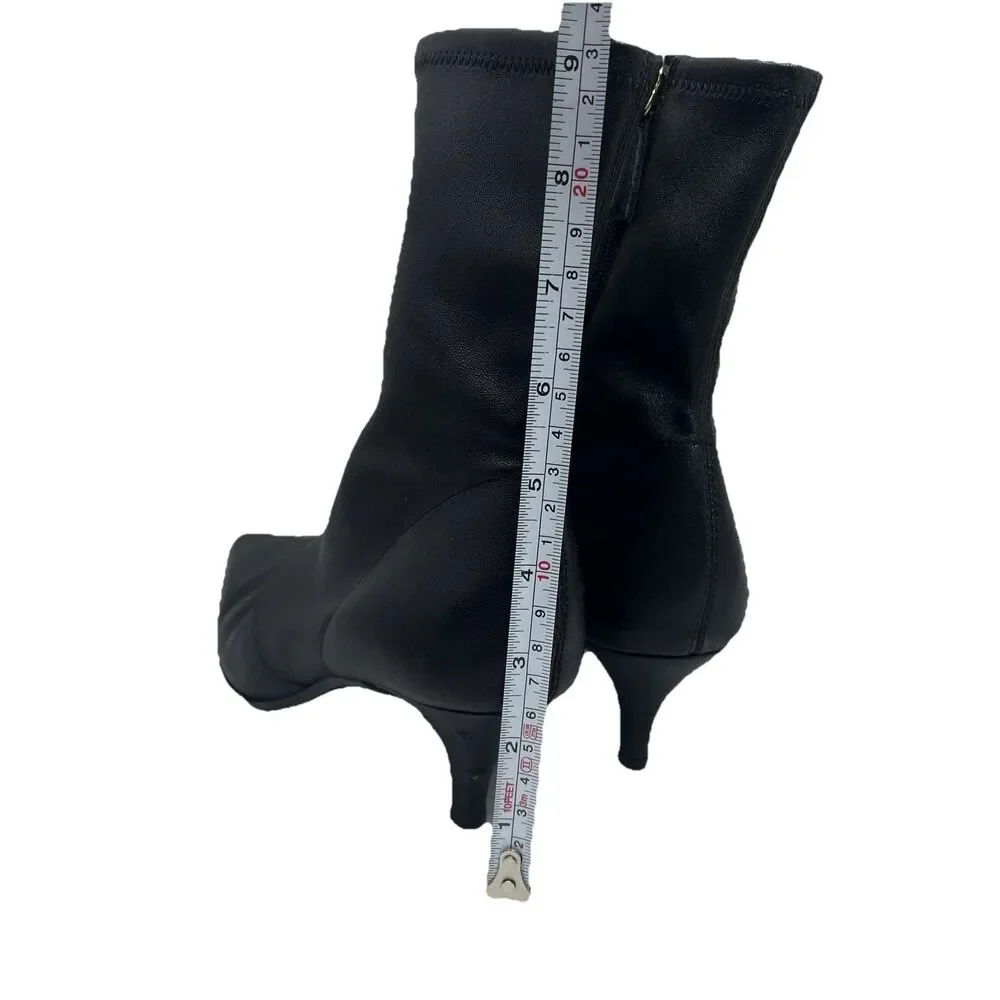 J‎ Crew Black Leather Stevie Kitten Heel Pointed Toe Ankle Boots Luxury 7.5